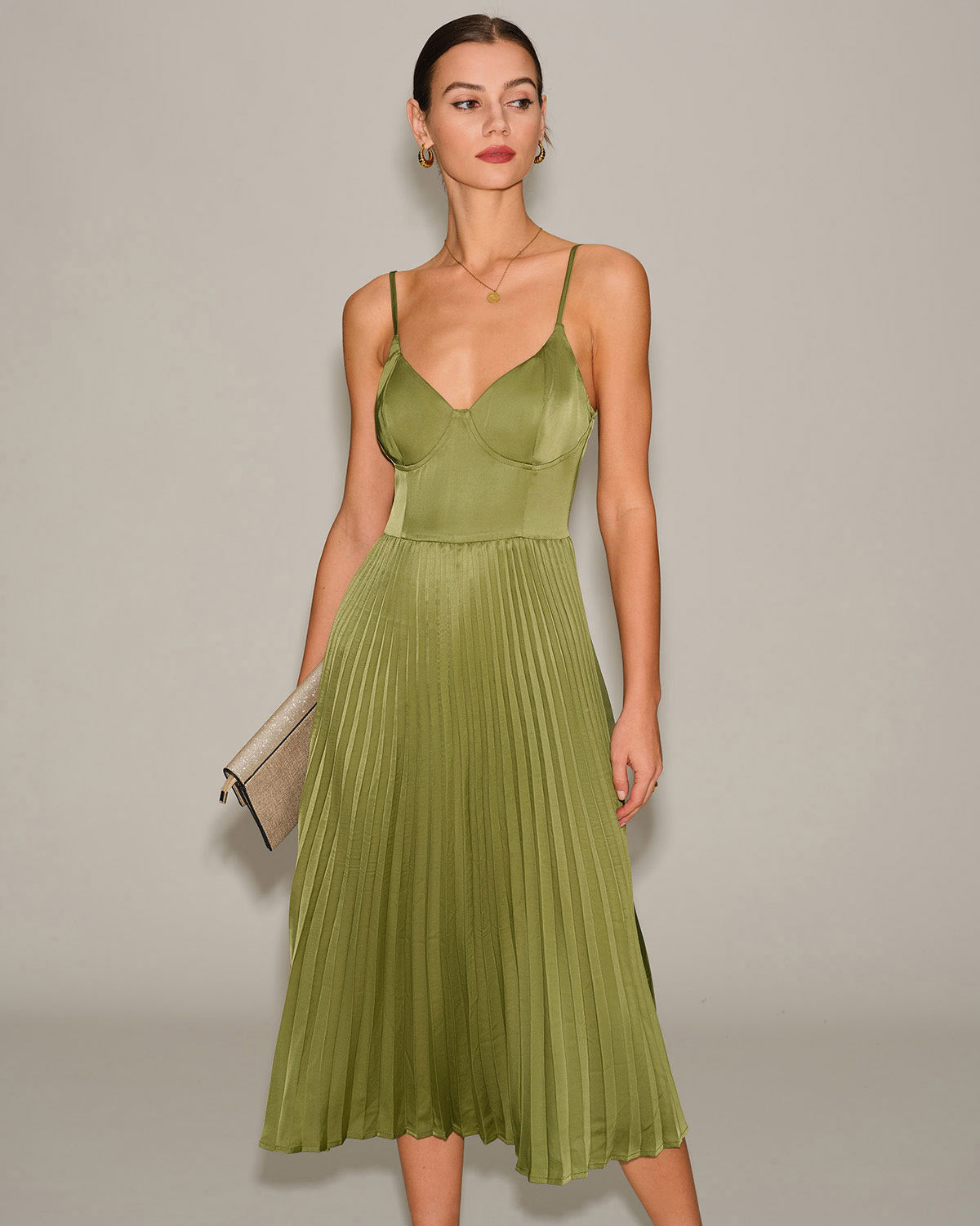 Valérie | Damen Midikleid mit Herz-Ausschnitt – Grün
