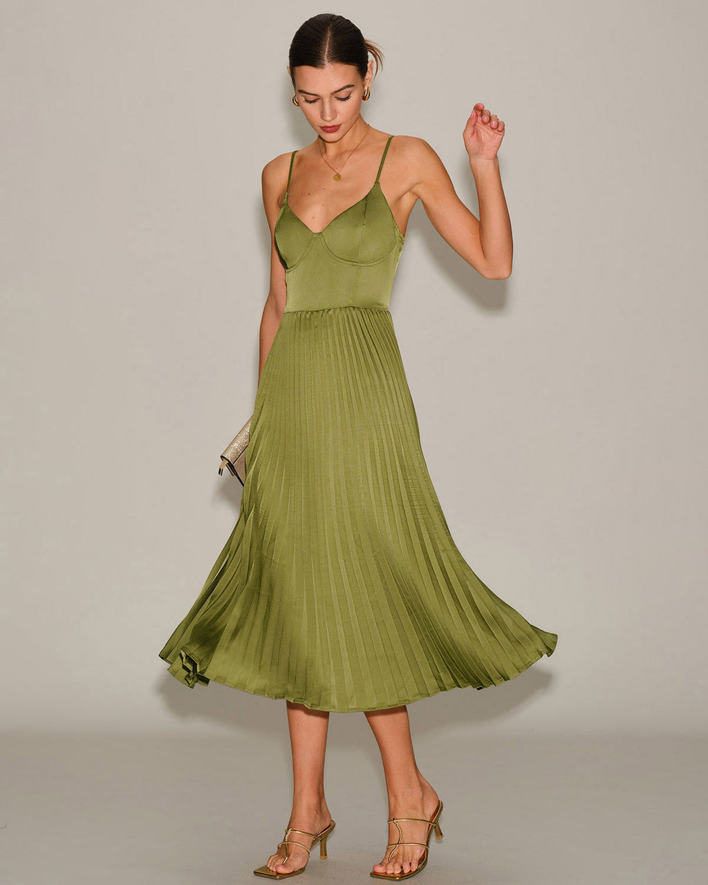 Valérie | Damen Midikleid mit Herz-Ausschnitt – Grün