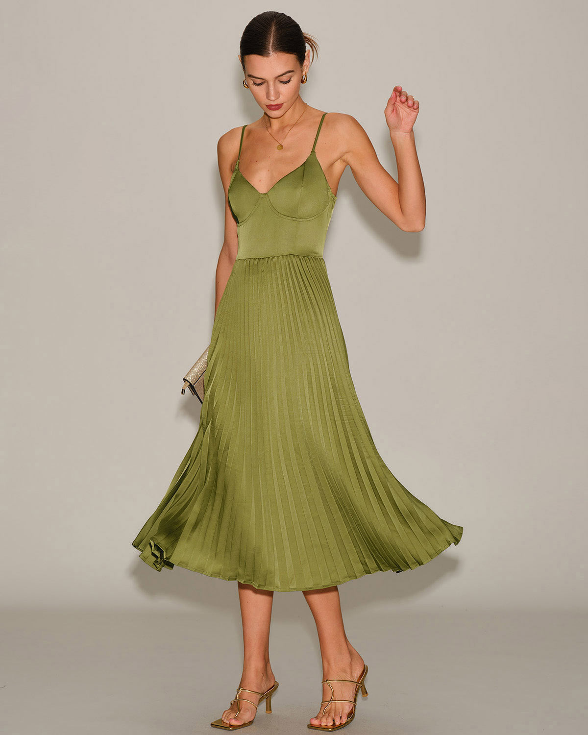 Valérie | Damen Midikleid mit Herz-Ausschnitt – Grün
