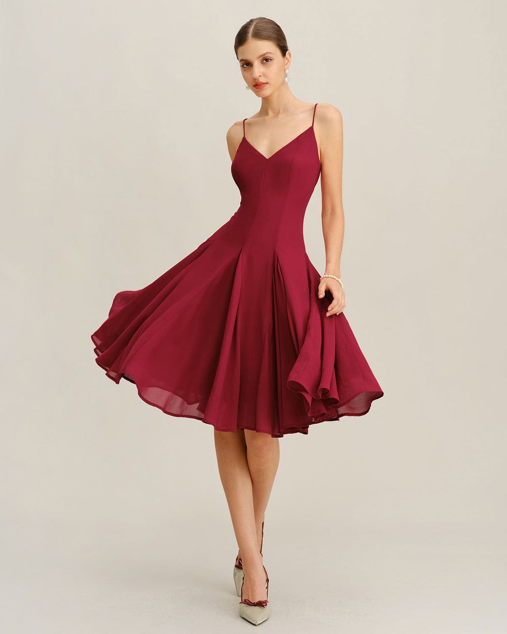 Carla | Damen Chiffon-Midikleid in A-Linie – Rot