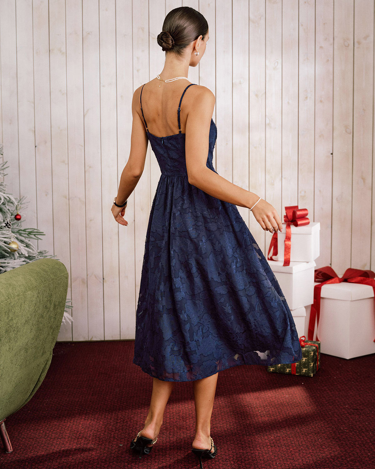 Celeste | Damen Jacquard-Midikleid in A-Linie – Blau