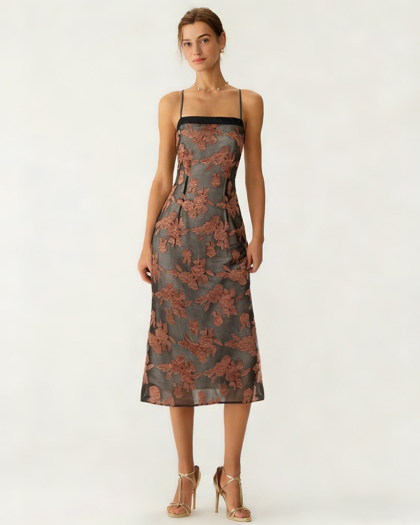 Mila | Damen Floral-Midikleid – Karamell