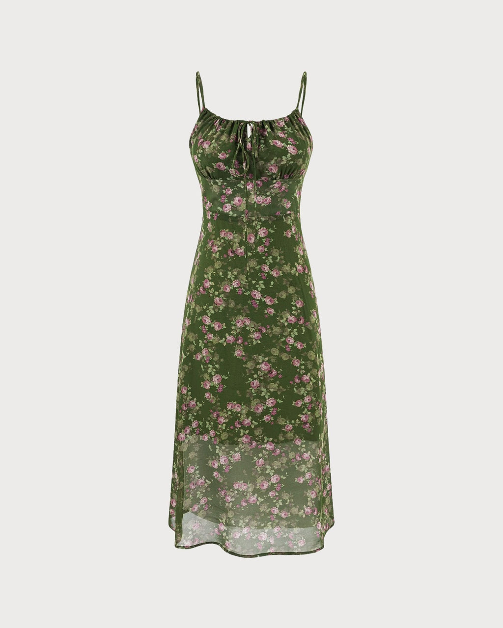 Noélie | Damen Floral-Midikleid gesmokt – Grün