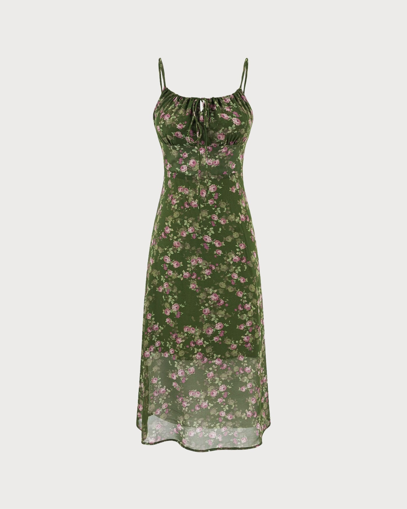 Noélie | Damen Floral-Midikleid gesmokt – Grün