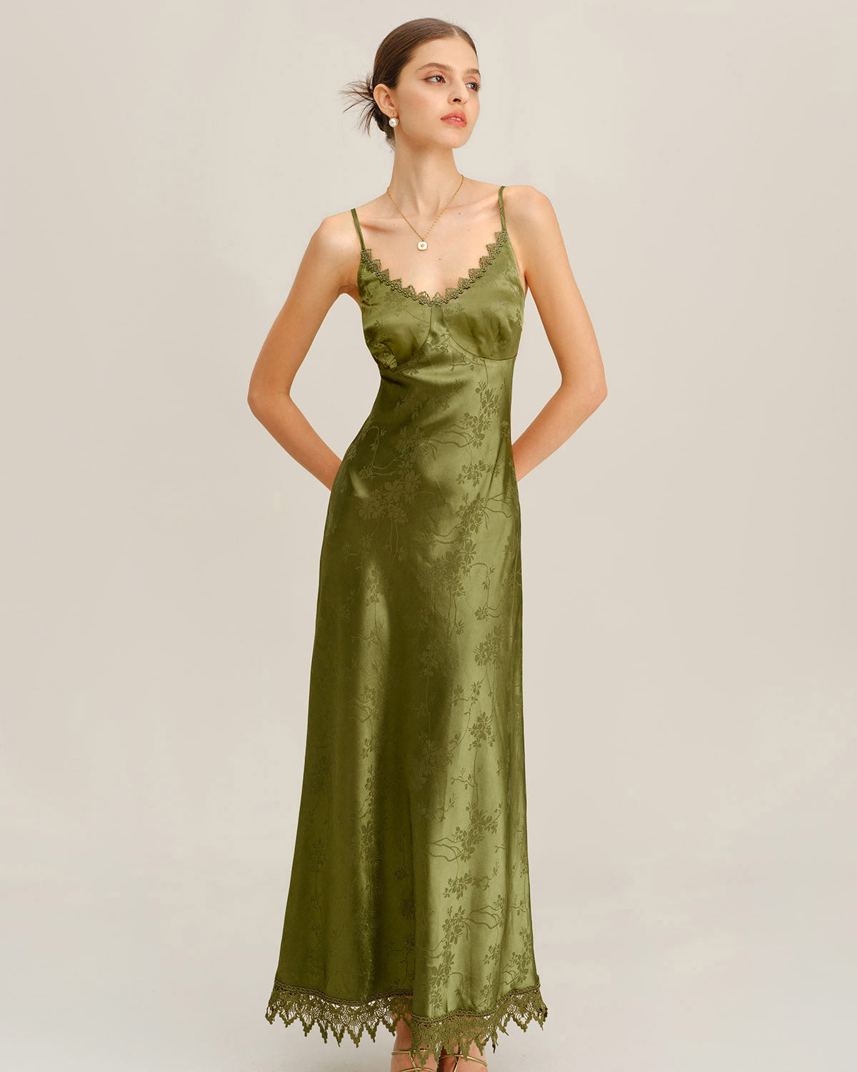 Diane | Damen Jacquard-Maxikleid mit Corsage – Grün