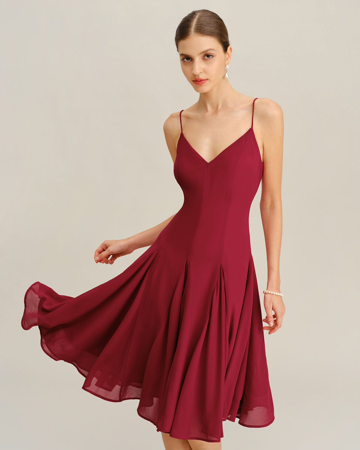 Carla | Damen Chiffon-Midikleid in A-Linie – Rot