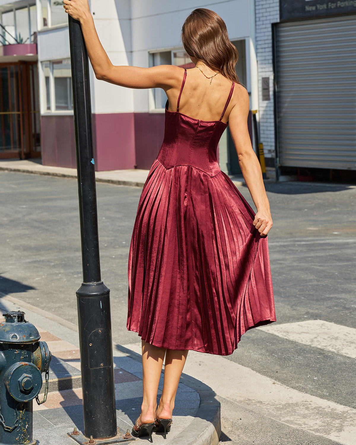 Vivienne | Damen Midikleid mit Raffung – Bordeaux