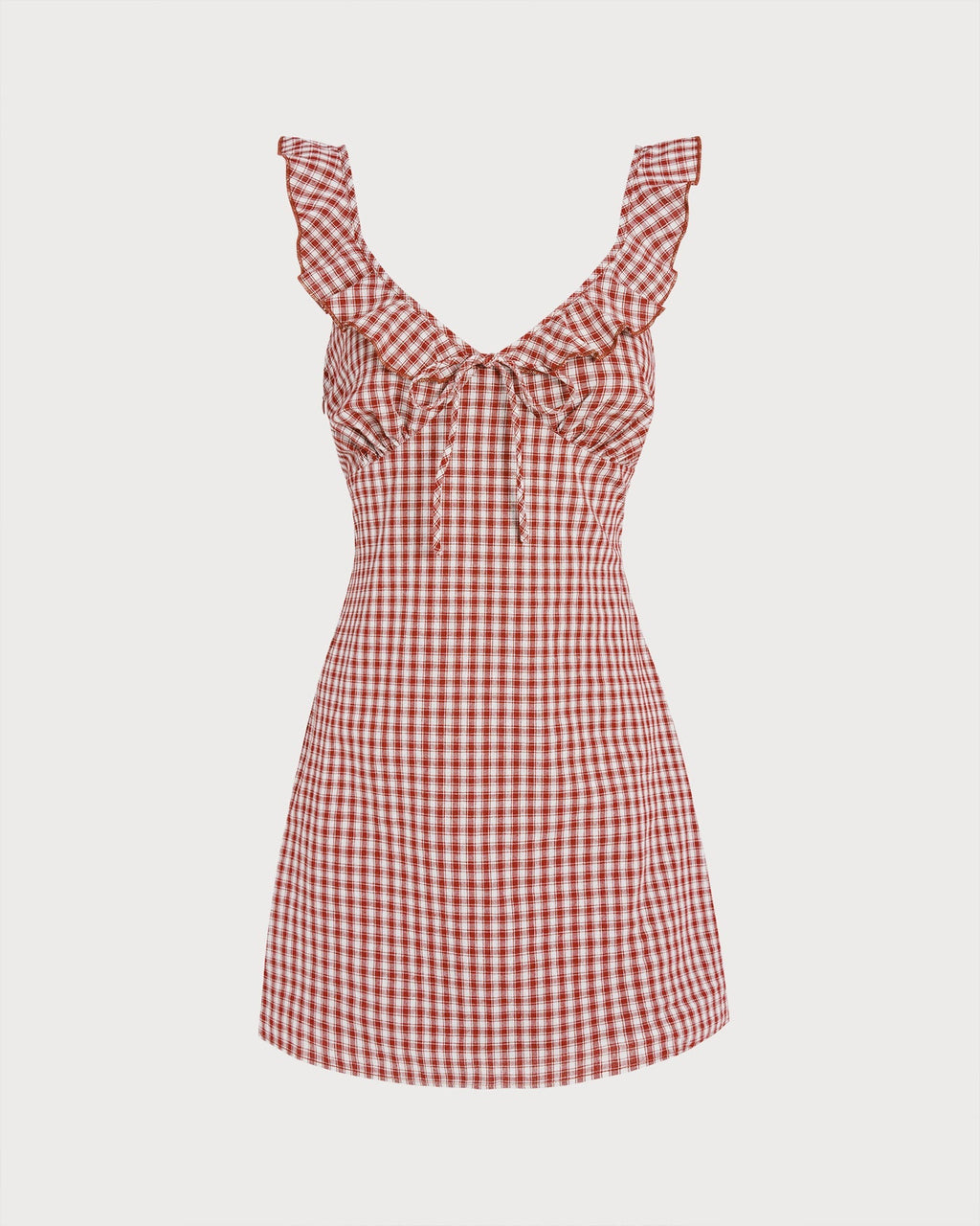 Liv | Damen Karo-Minikleid mit V-Ausschnitt – Rot