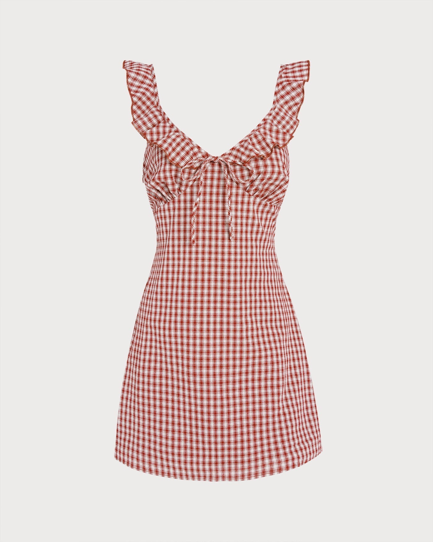 Liv | Damen Karo-Minikleid mit V-Ausschnitt – Rot