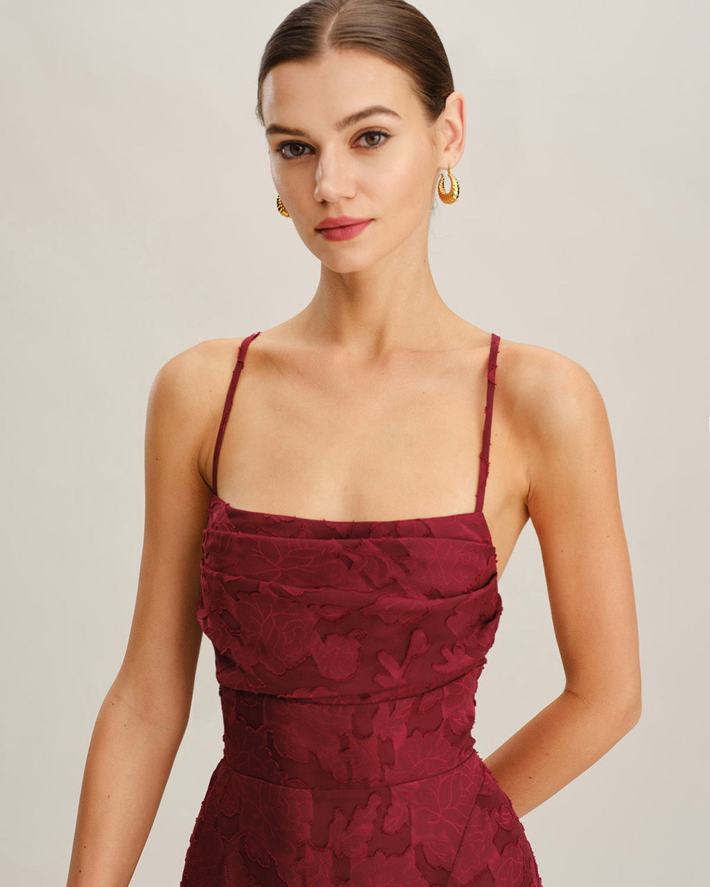 Philine | Damen Floral-Minikleid rückenfrei – Bordeaux