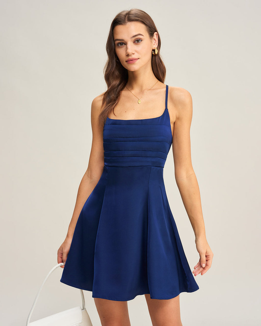 Giselle | Damen Satin-Minikleid mit Plissee – Dunkelblau