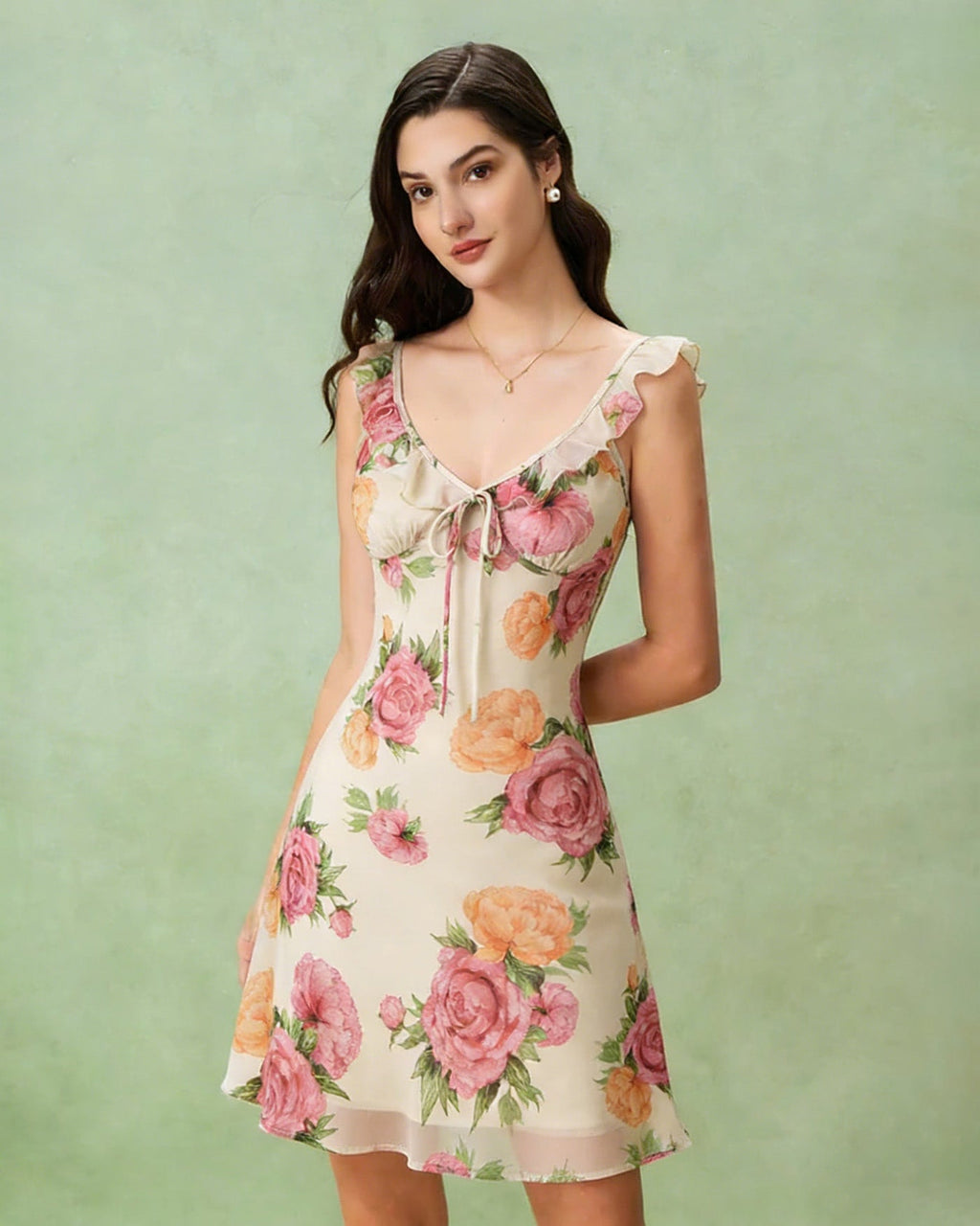 Livia | Damen Floral-Minikleid – Apricot
