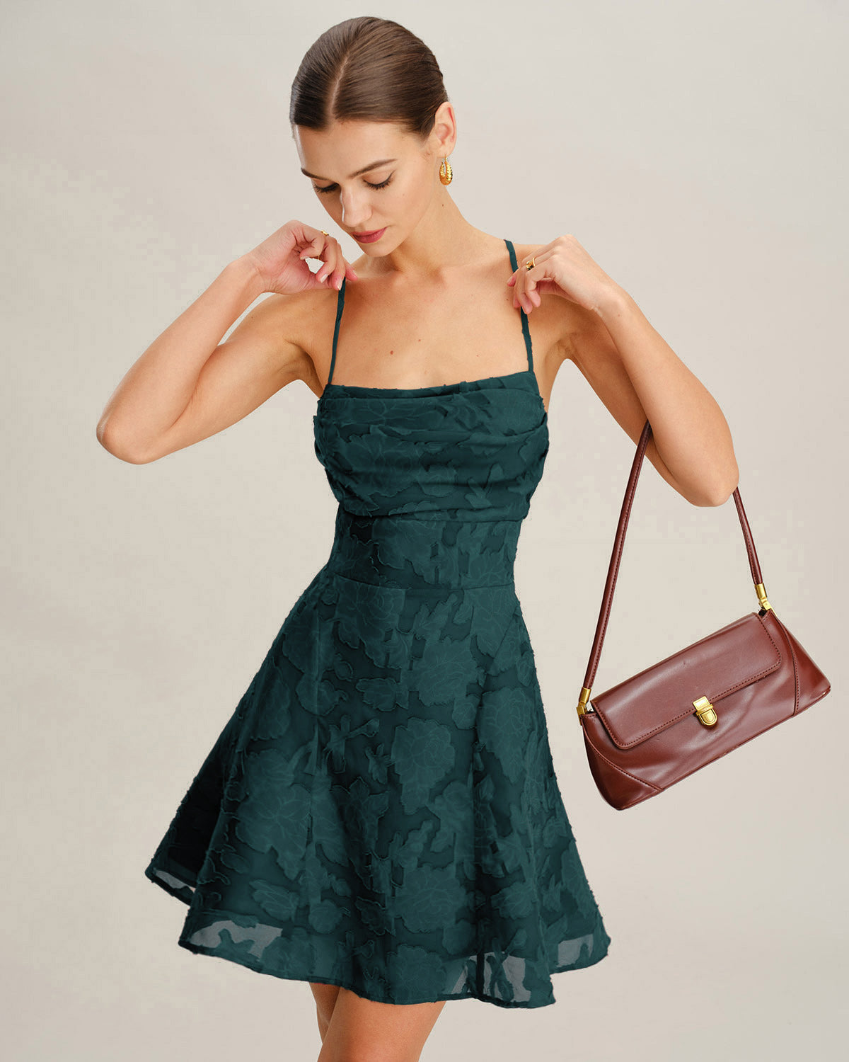 Olivia | Damen Jacquard-Minikleid – Grün