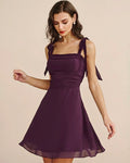 Beatrice | Damen Chiffon-Minikleid mit Bindeträgern – Violett