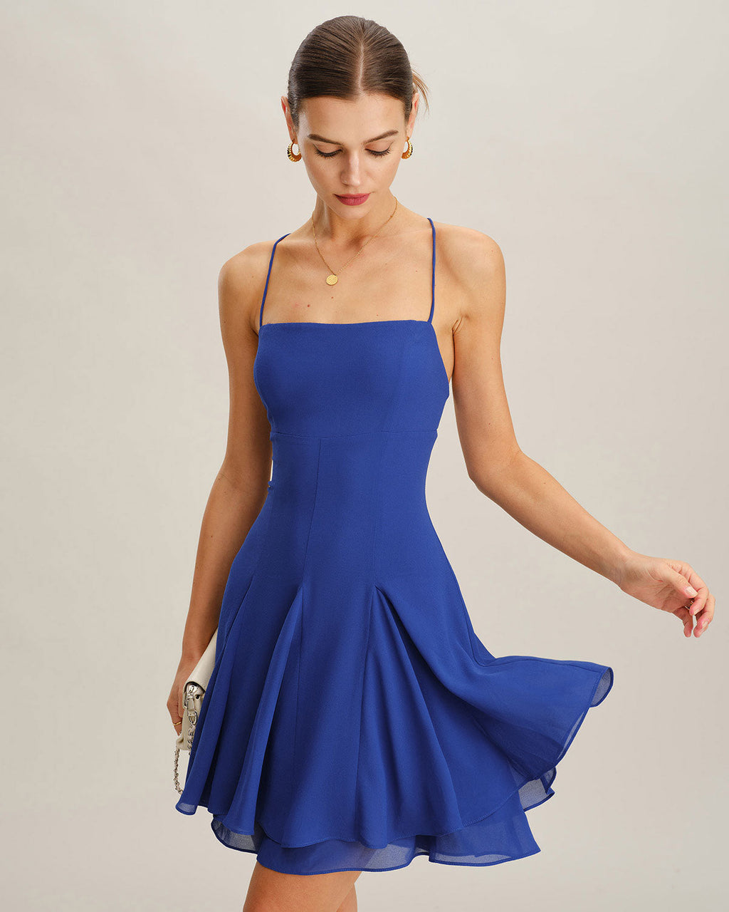 Celine | Damen Chiffon-Minikleid rückenfrei – Blau
