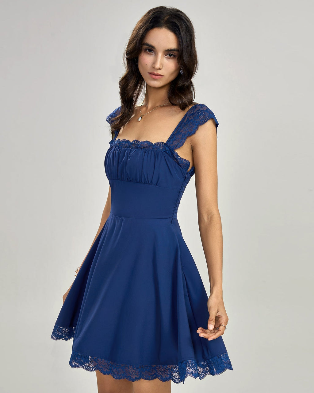 Léonie | Damen Spitzen-Minikleid – Blau