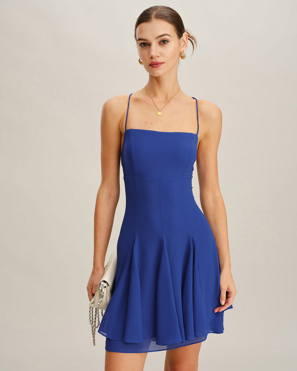 Celine | Damen Chiffon-Minikleid rückenfrei – Blau