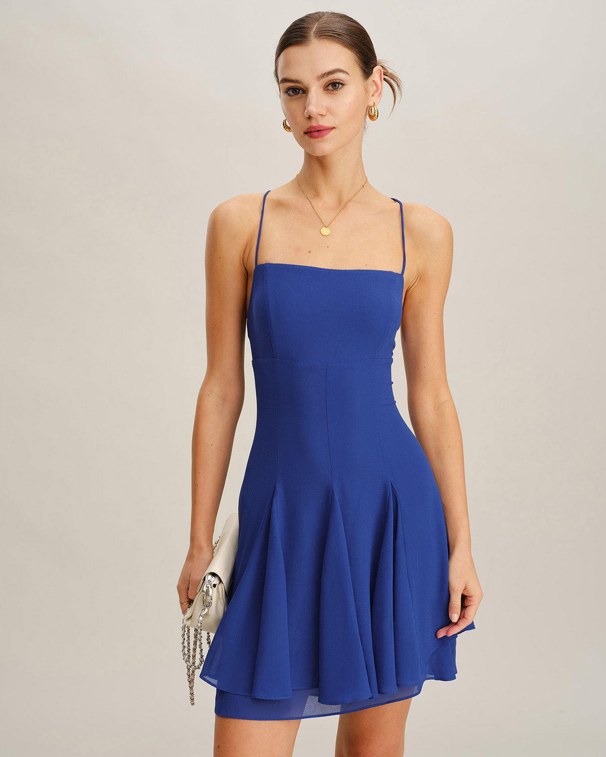 Celine | Damen Chiffon-Minikleid rückenfrei – Blau