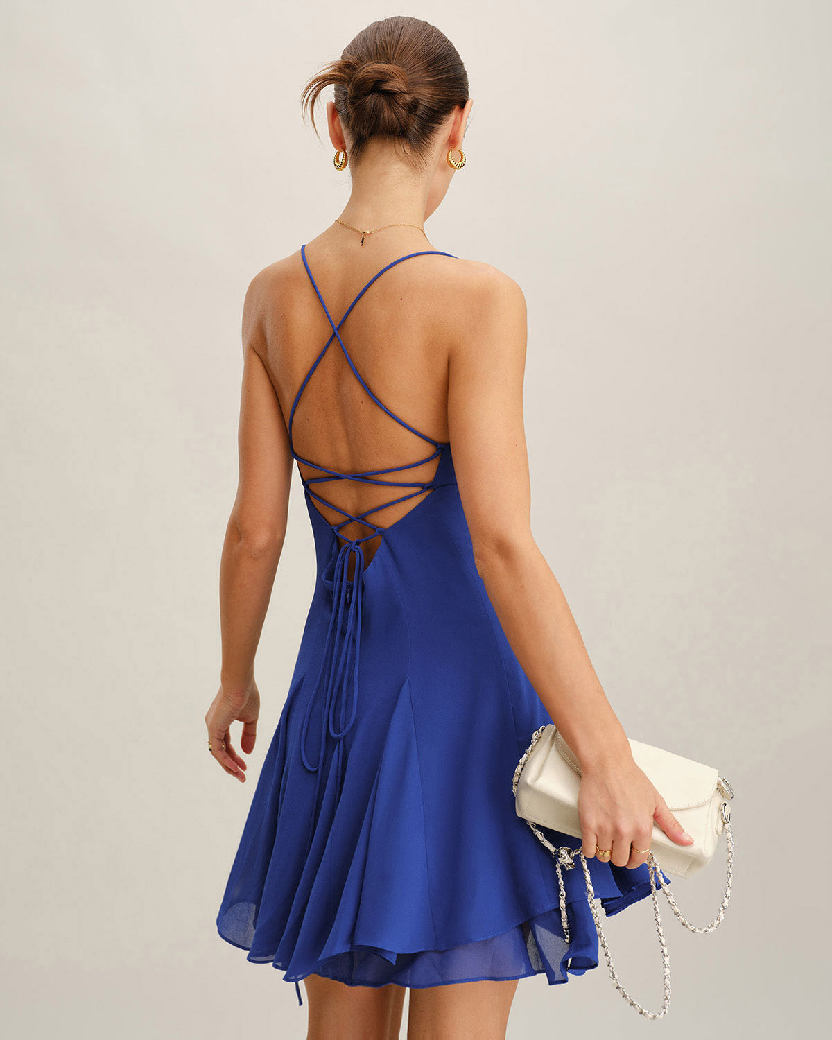 Celine | Damen Chiffon-Minikleid rückenfrei – Blau