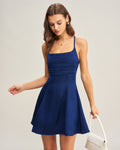 Giselle | Damen Satin-Minikleid mit Plissee – Dunkelblau