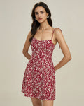 Mireya | Damen Floral-Minikleid mit Bindeträgern – Rot