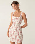 Eliana | Damen Floral-Minikleid mit Karree-Ausschnitt – Rosa